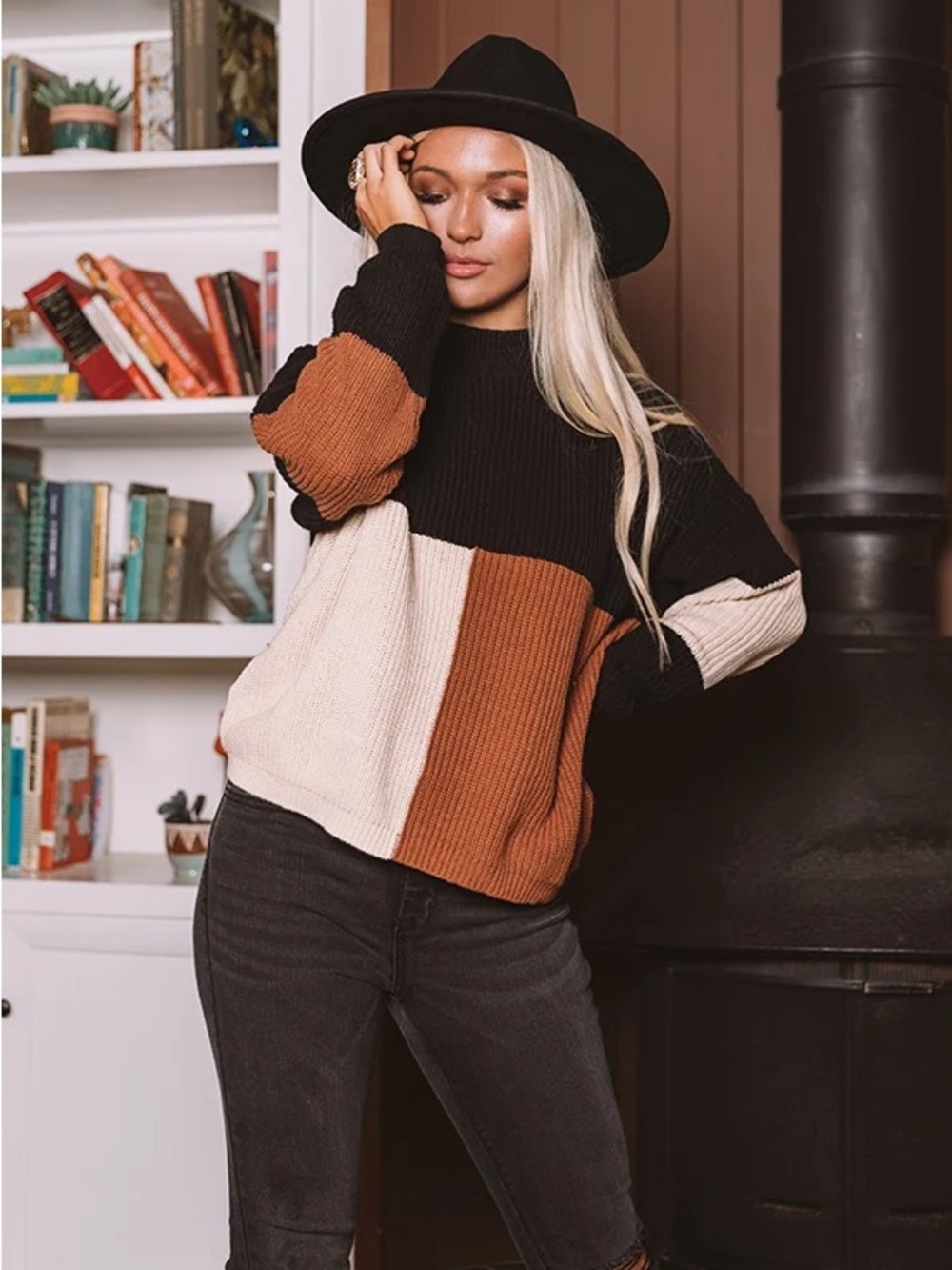 BP Colorblock Black, Cream & Brown Knit Sweater